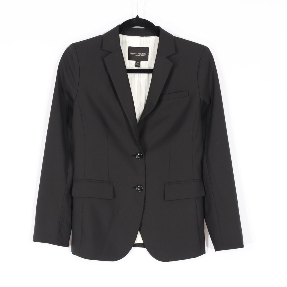 Banana Republic Long and Lean Blazer Womens 0 Black Wool Blend Tailored Career